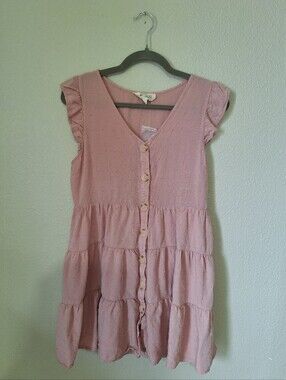 Sweet Wanderer Pink Swiss Dot Tiered Mini Dress NWOT Size M